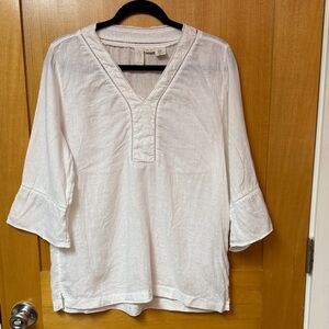 Joie White 100% Linen V-Neck Blouse